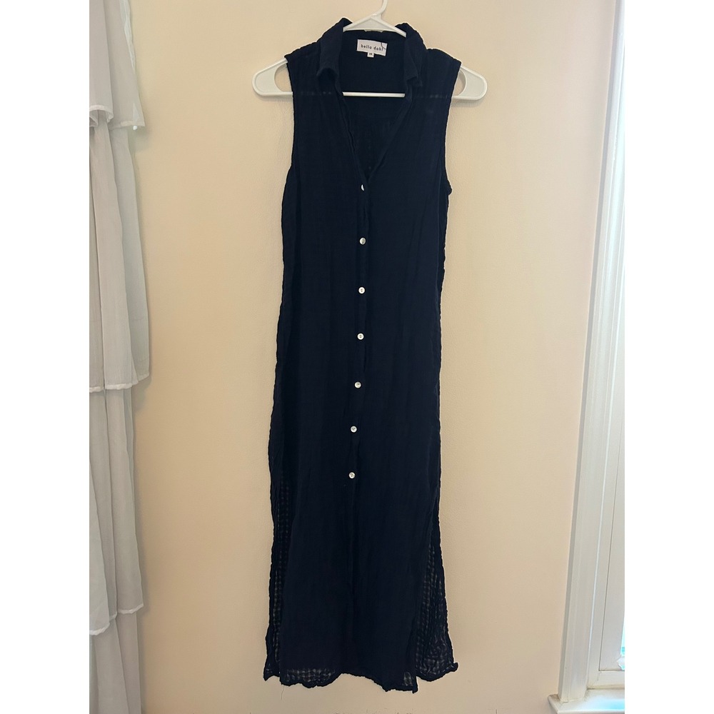 Bella‎ Dahl Women's XS Navy Blue Sleeveless Midi Dress Button Front